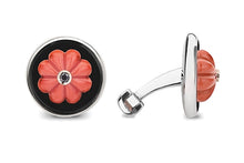 Load image into Gallery viewer, Barbarulo Napoli Cufflinks Coral Flower with black Diamonds