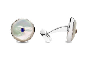 Barbarulo Napoli Cufflinks - Mother of Pearl CAB. and Sapphires