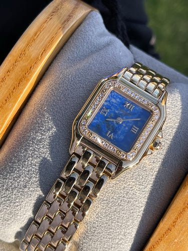 90’s Cartier Panther Lapis Dial Gold and Diamonds.
