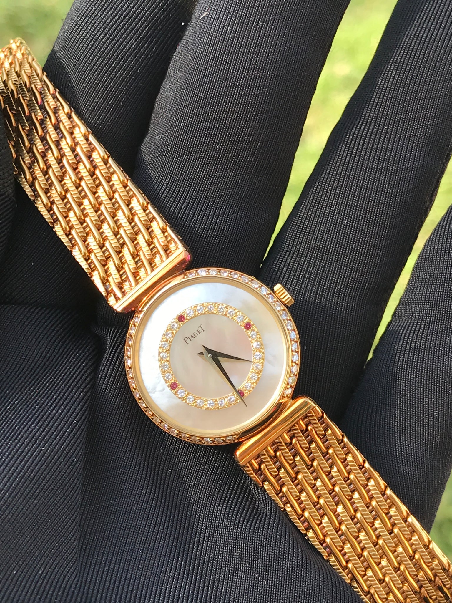 1980s vintage Piaget Yellow Gold Mother of Pearl Diamond