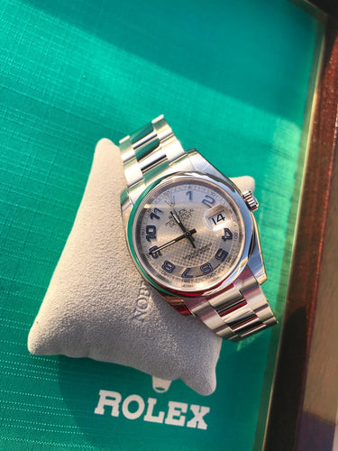 2020 Rolex Date Just Silver Deco Dial, Power Reserved 48hrs. Excellent Condition with Box and Papers