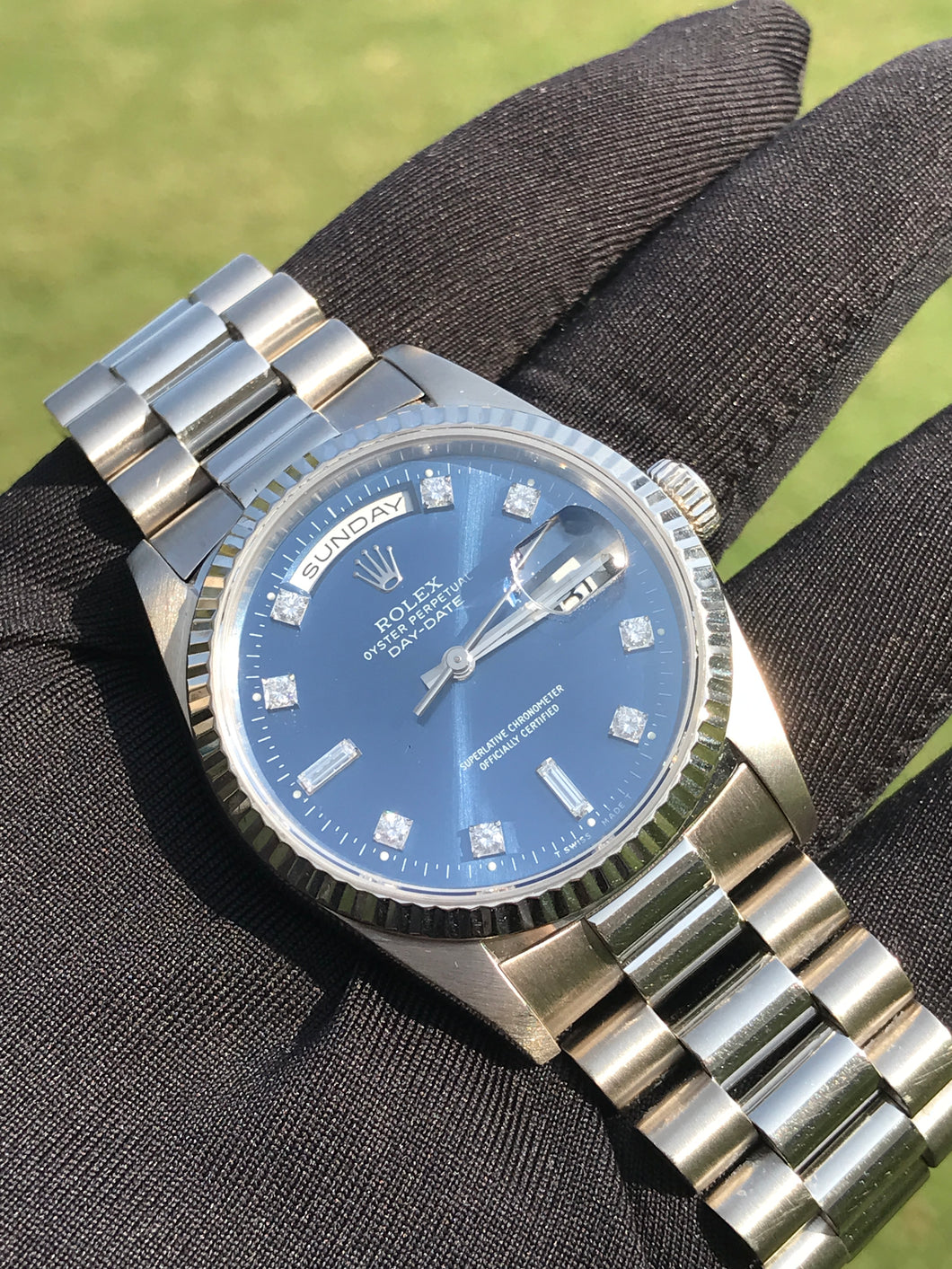 1990 Rolex Day Date 18k White Gold with Diamonds